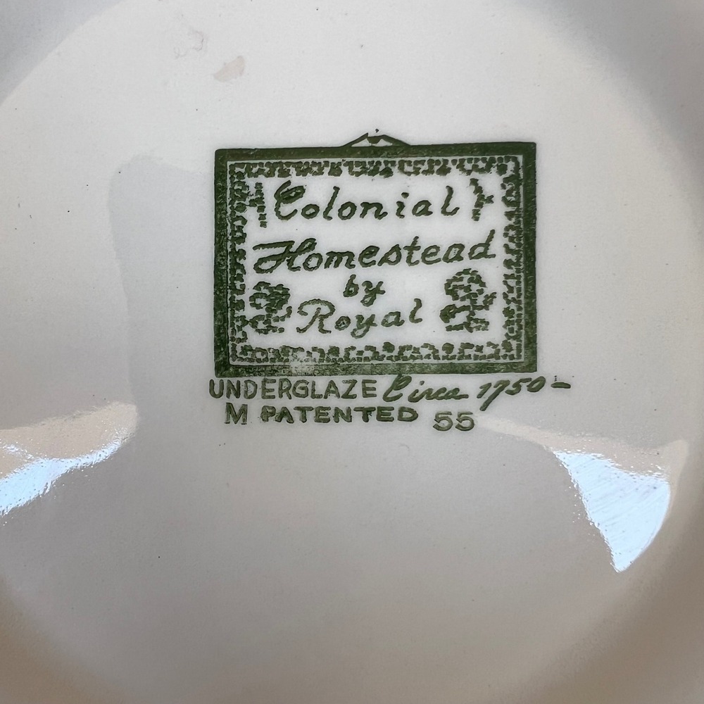 Royal China Colonial Homestead Green Transferware Soup Bowls Set of 2 Vintage - Picture 4 of 6